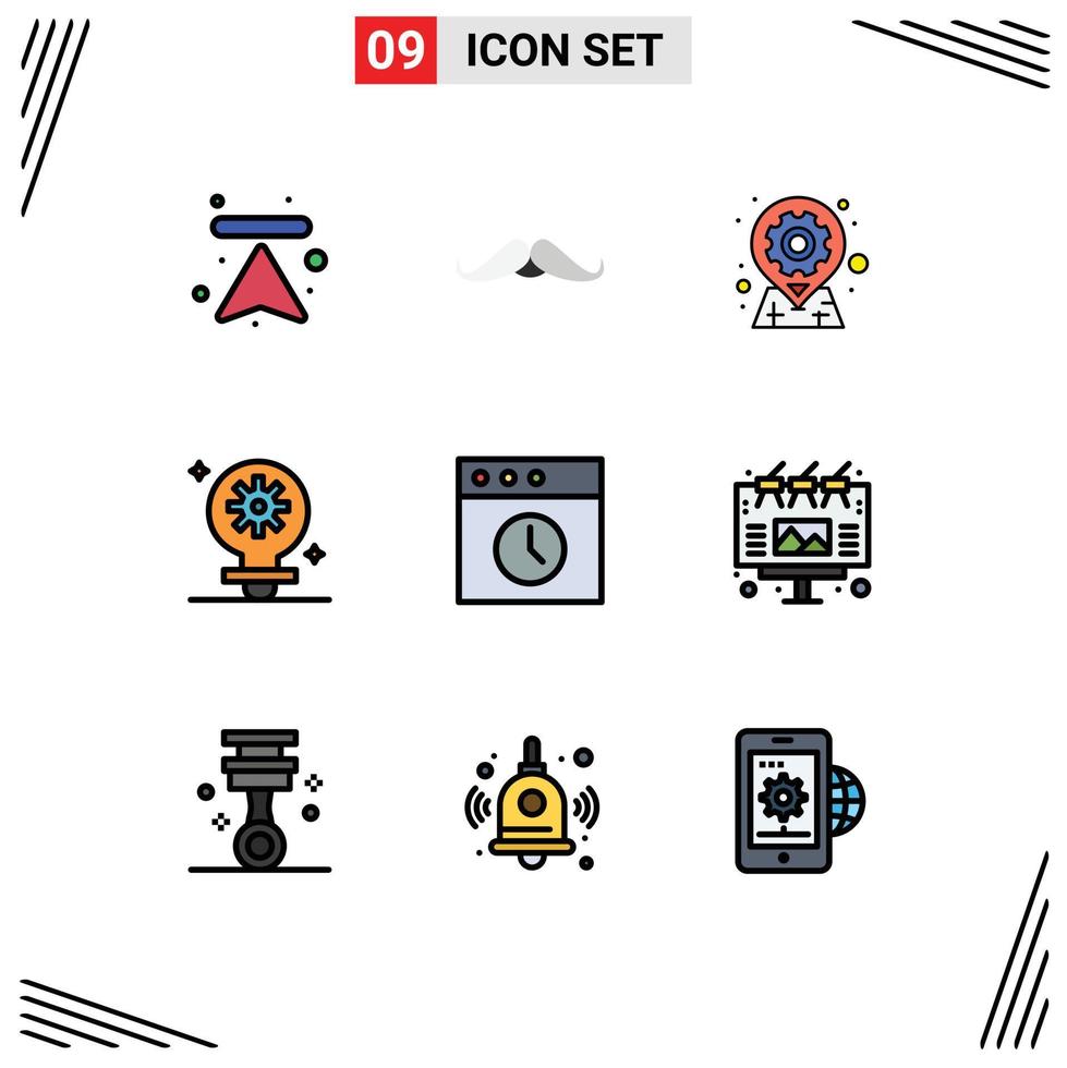 Filledline Flat Color Pack of 9 Universal Symbols of gear light men bulb options Editable Vector Design Elements