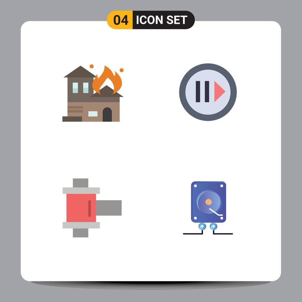 Modern Set of 4 Flat Icons Pictograph of architecture photo house player music Editable Vector Design Elements
