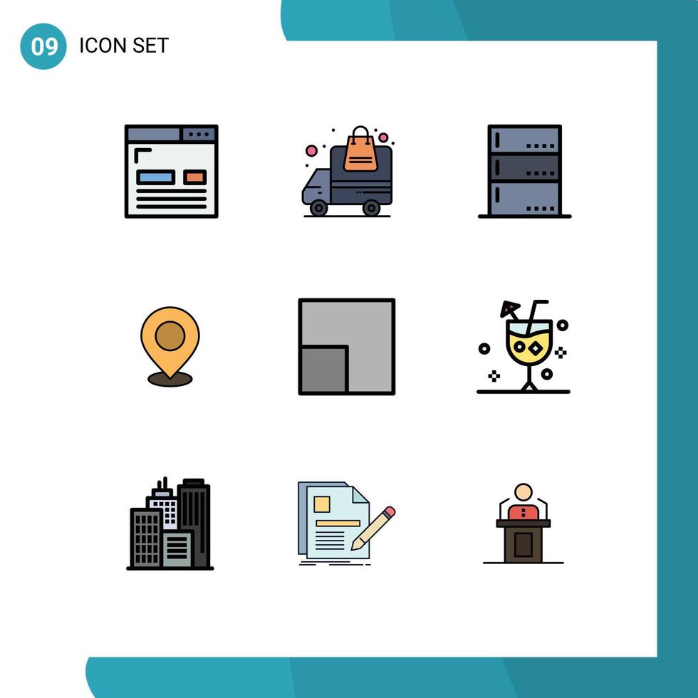 9 símbolos de signos de color plano de línea de relleno universal de elementos de diseño vectorial editables del servidor de mapas de orden de marca de alfiler vector