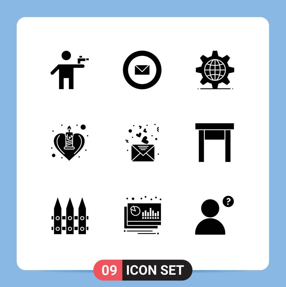 conjunto de 9 iconos de interfaz de usuario modernos símbolos signos para sellos de amor de día configuración de corazón elementos de diseño vectorial editables vector