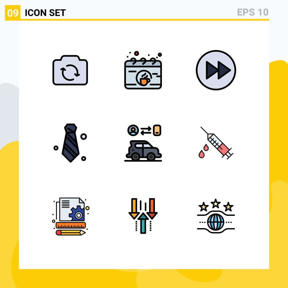 9 Creative Icons Modern Signs and Symbols of car necktie arrow dress code music Editable Vector Design Elements