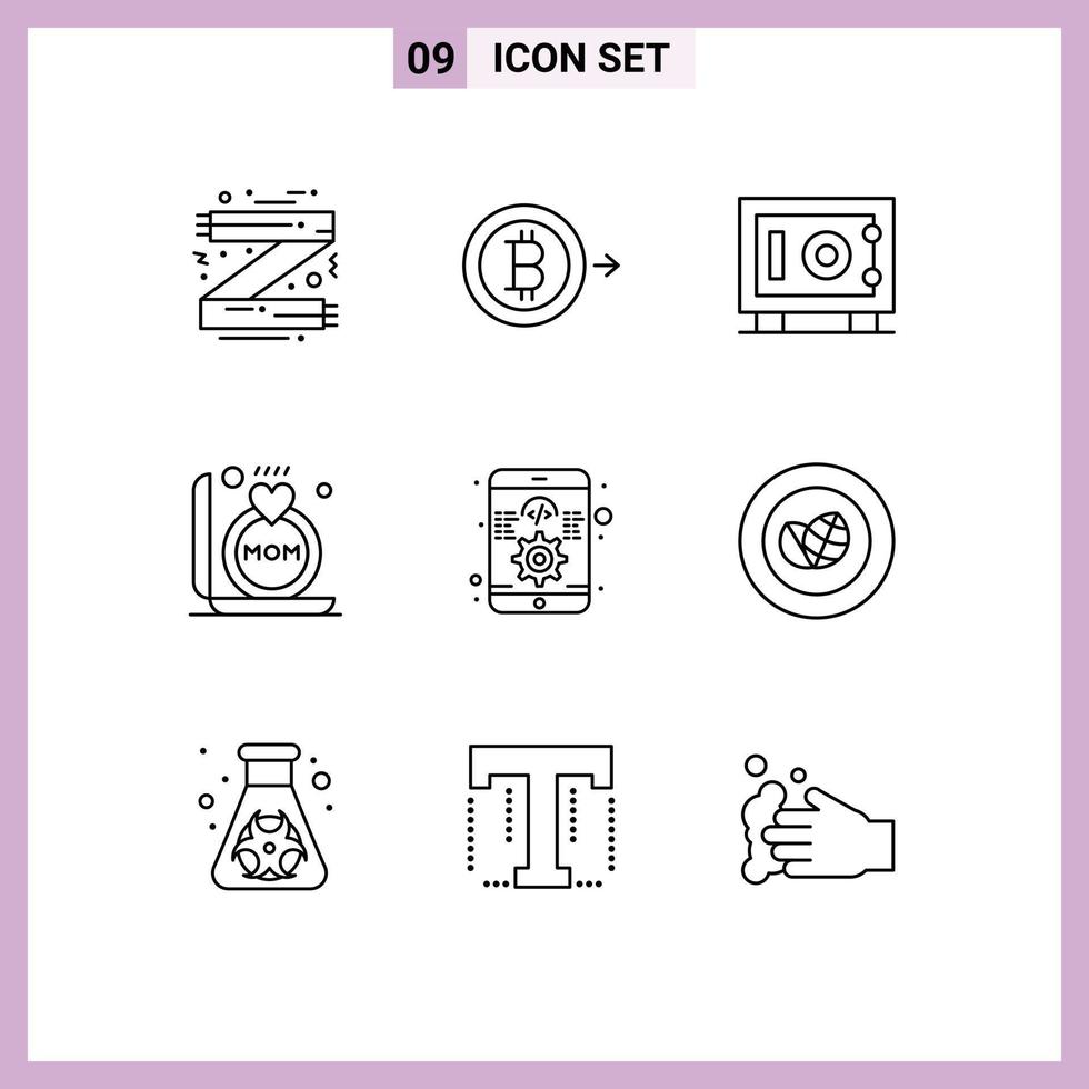Set of 9 Commercial Outlines pack for software app deposit mother gift Editable Vector Design Elements