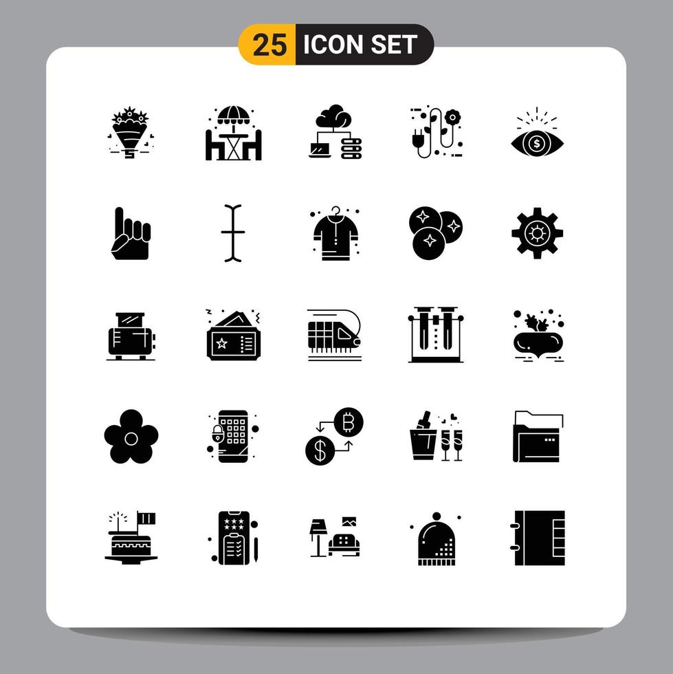 Universal Icon Symbols Group of 25 Modern Solid Glyphs of money eye business cloud electrician ecology Editable Vector Design Elements