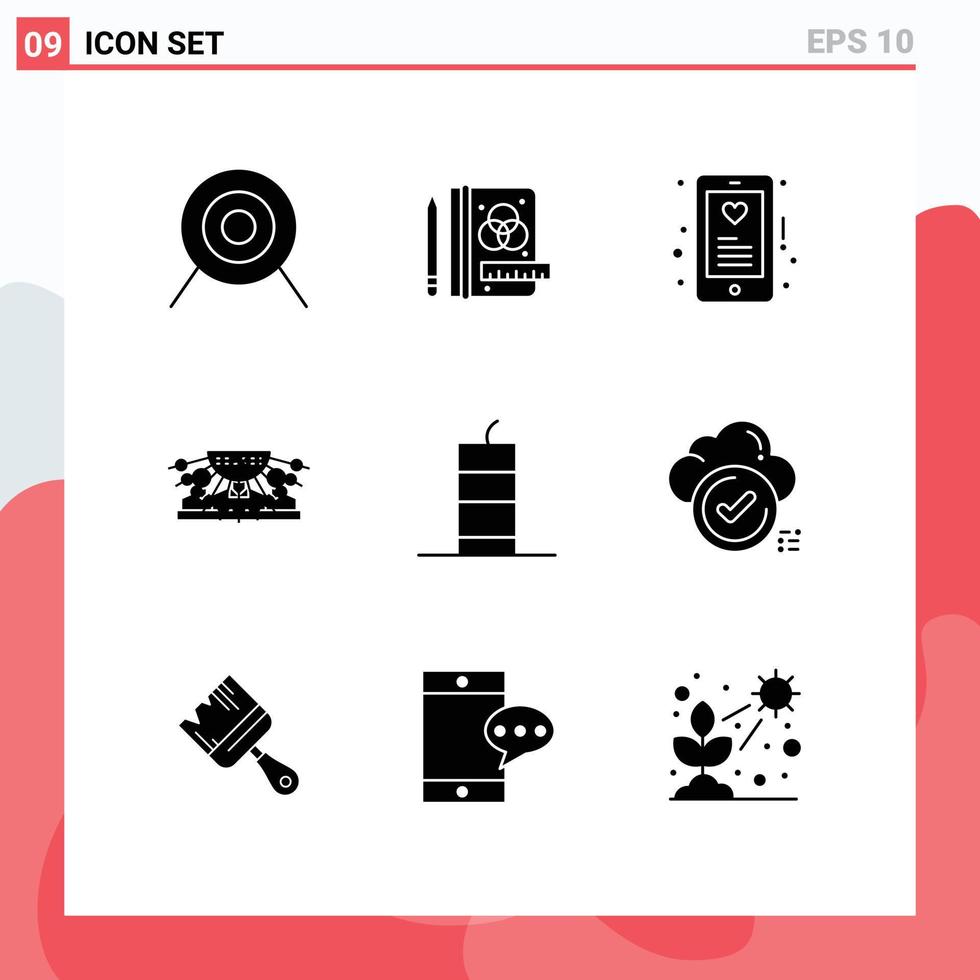 Modern Set of 9 Solid Glyphs Pictograph of dynamite bang love outsource human Editable Vector Design Elements