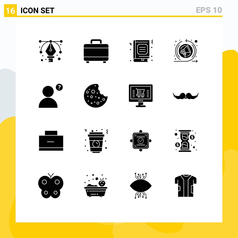 Universal Icon Symbols Group of 16 Modern Solid Glyphs of sausage profile study anonymous remarketing Editable Vector Design Elements