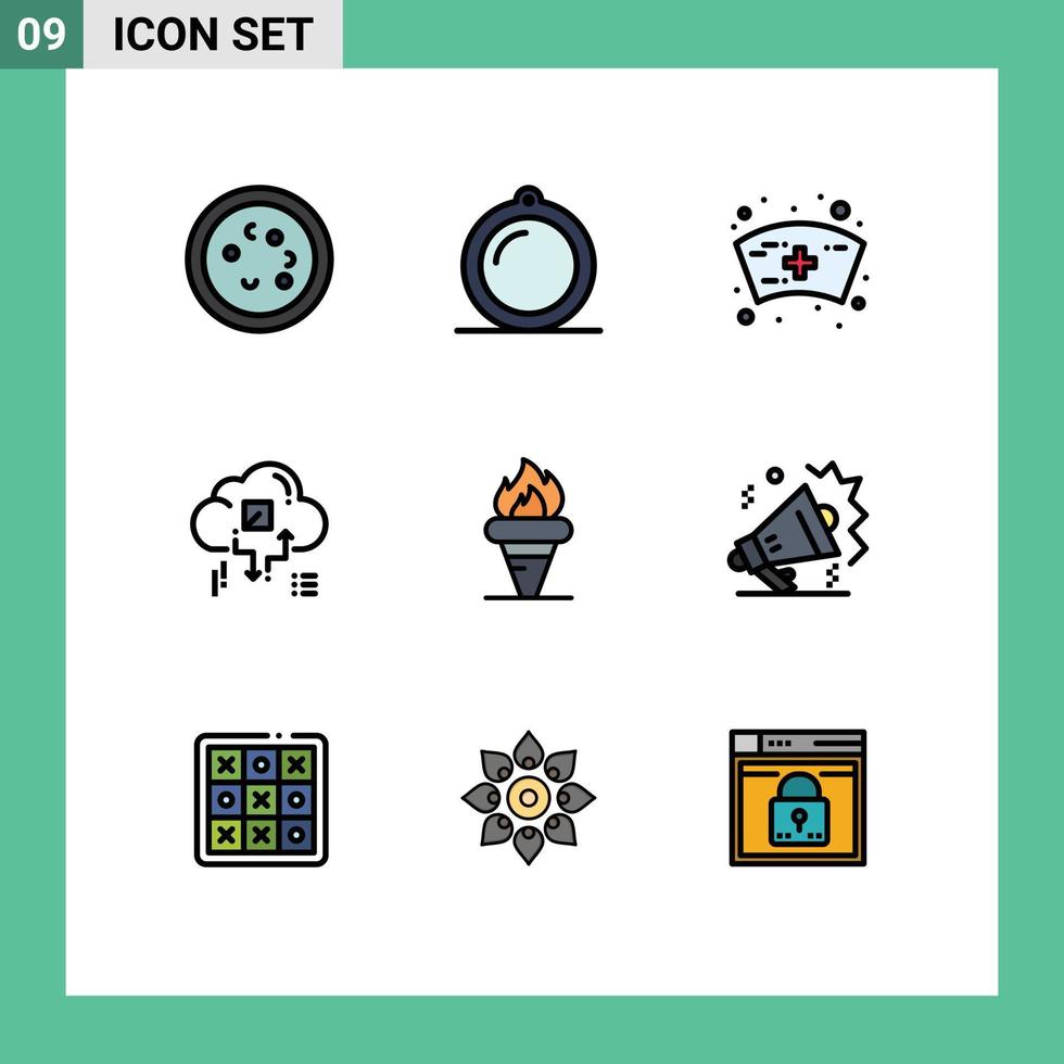 Stock Vector Icon Pack of 9 Line Signs and Symbols for flame arrow window network cloud Editable Vector Design Elements