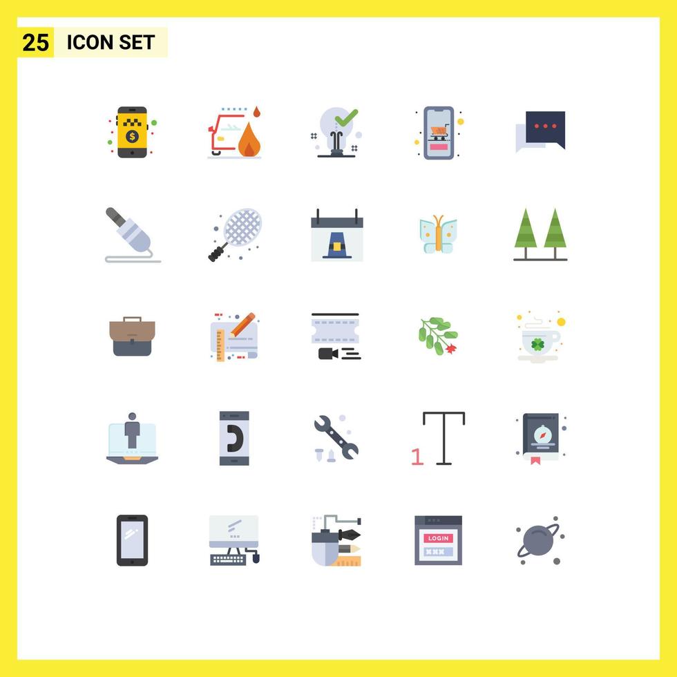 25 Thematic Vector Flat Colors and Editable Symbols of online mobile bulb device tick Editable Vector Design Elements