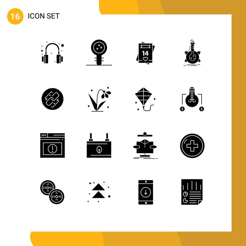 Mobile Interface Solid Glyph Set of 16 Pictograms of development flask feb laboratory card Editable Vector Design Elements