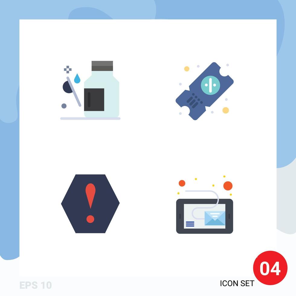 Set of 4 Vector Flat Icons on Grid for drops octagon medical tickets email Editable Vector Design Elements