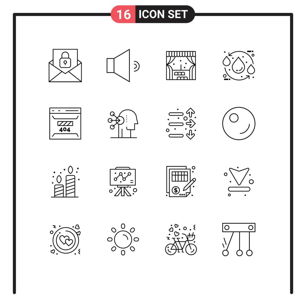 Outline Pack of 16 Universal Symbols of error develop city water ecology Editable Vector Design Elements