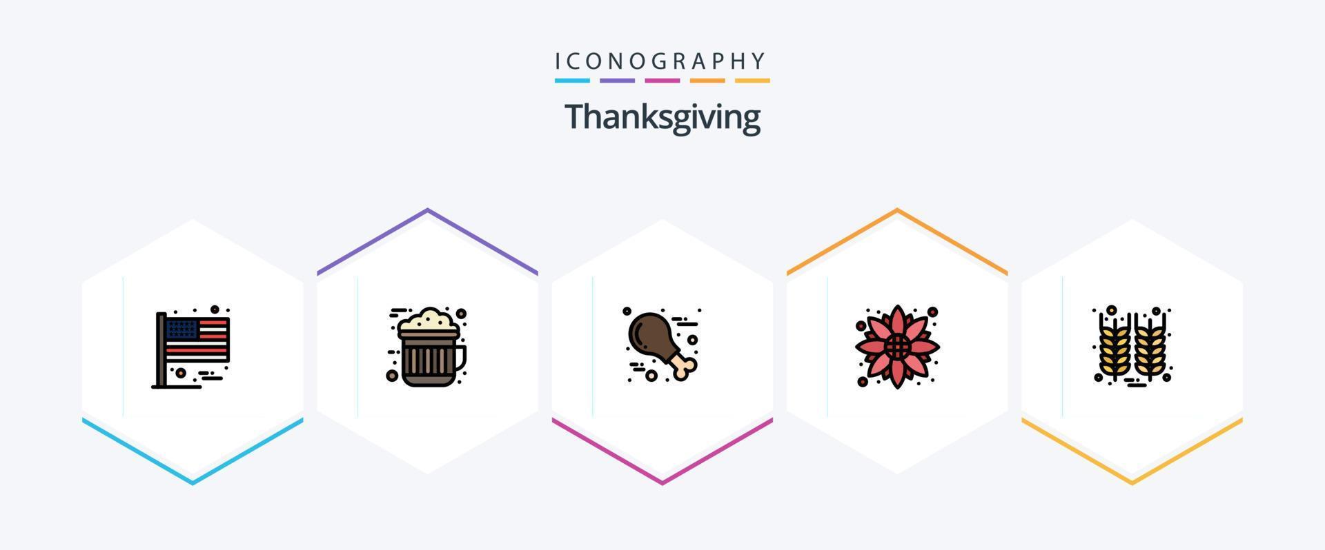 Thanksgiving 25 FilledLine icon pack including grain. thanksgiving. food. sunflower. autumn vector