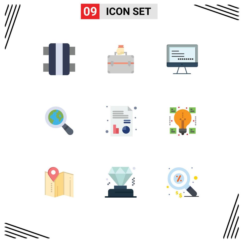 9 User Interface Flat Color Pack of modern Signs and Symbols of chart medical computer magnifying glass ecommerce Editable Vector Design Elements