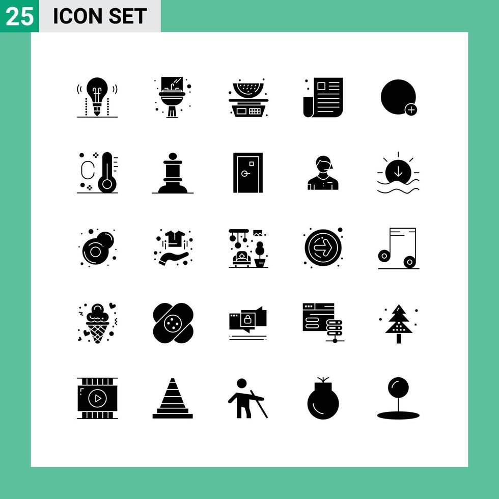 Pictogram Set of 25 Simple Solid Glyphs of ui newspaper mirror news watermelon Editable Vector Design Elements