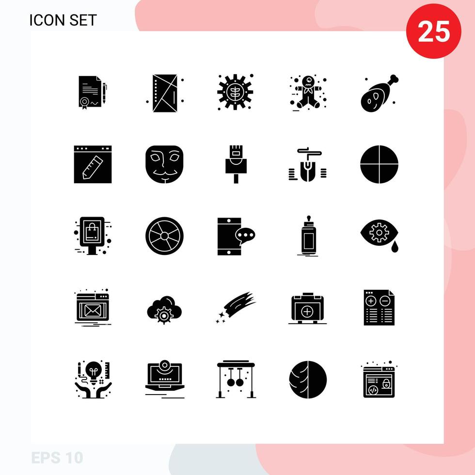 User Interface Pack of 25 Basic Solid Glyphs of gammon halloween scary shield gingerbread man setting Editable Vector Design Elements