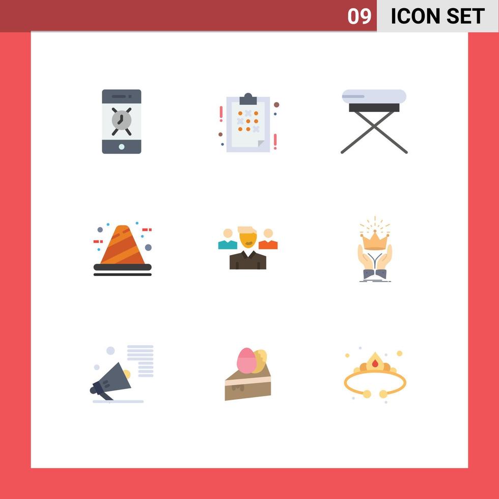 Modern Set of 9 Flat Colors Pictograph of team construction chair cone architecture Editable Vector Design Elements