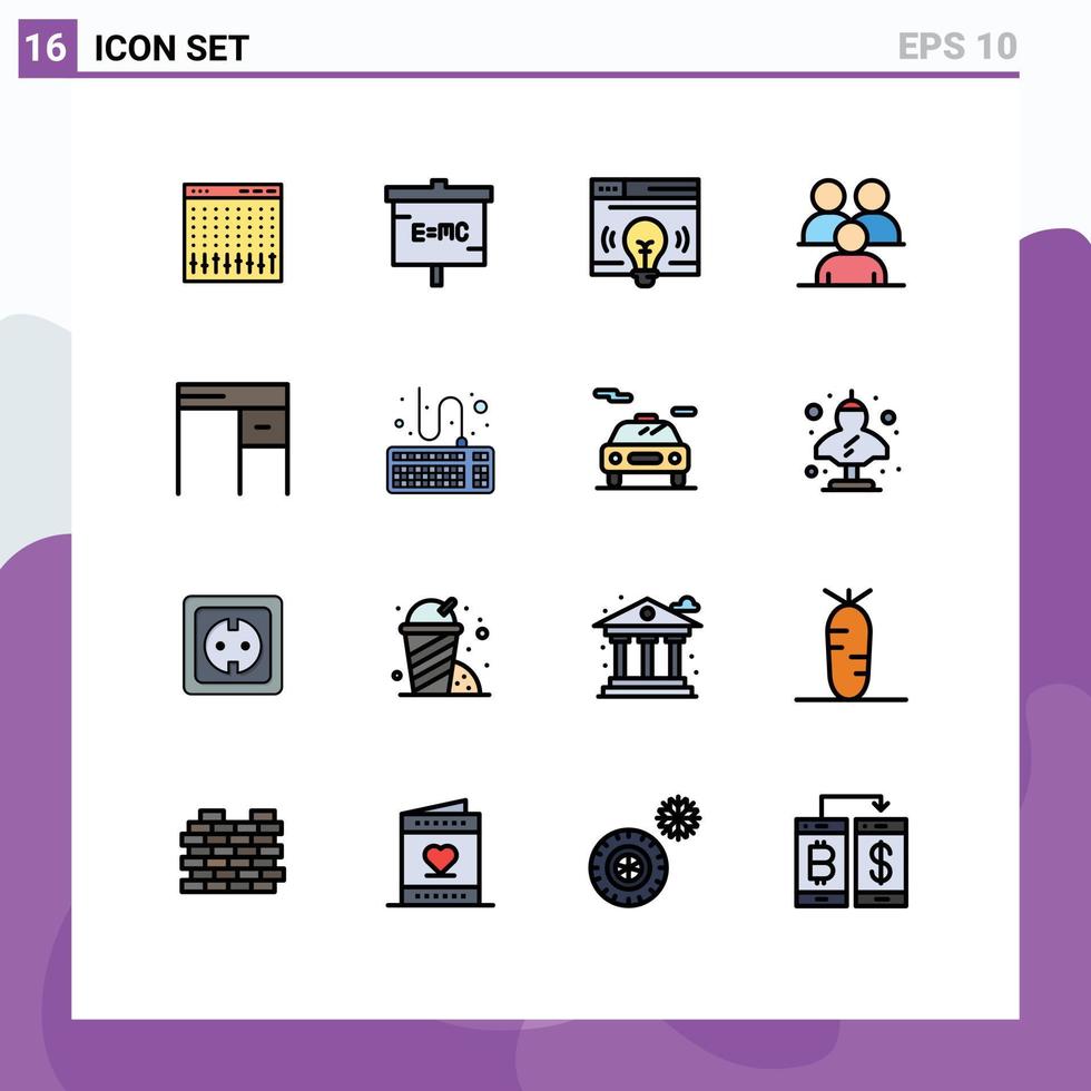 16 User Interface Flat Color Filled Line Pack of modern Signs and Symbols of group conference laboratory business webpage Editable Creative Vector Design Elements