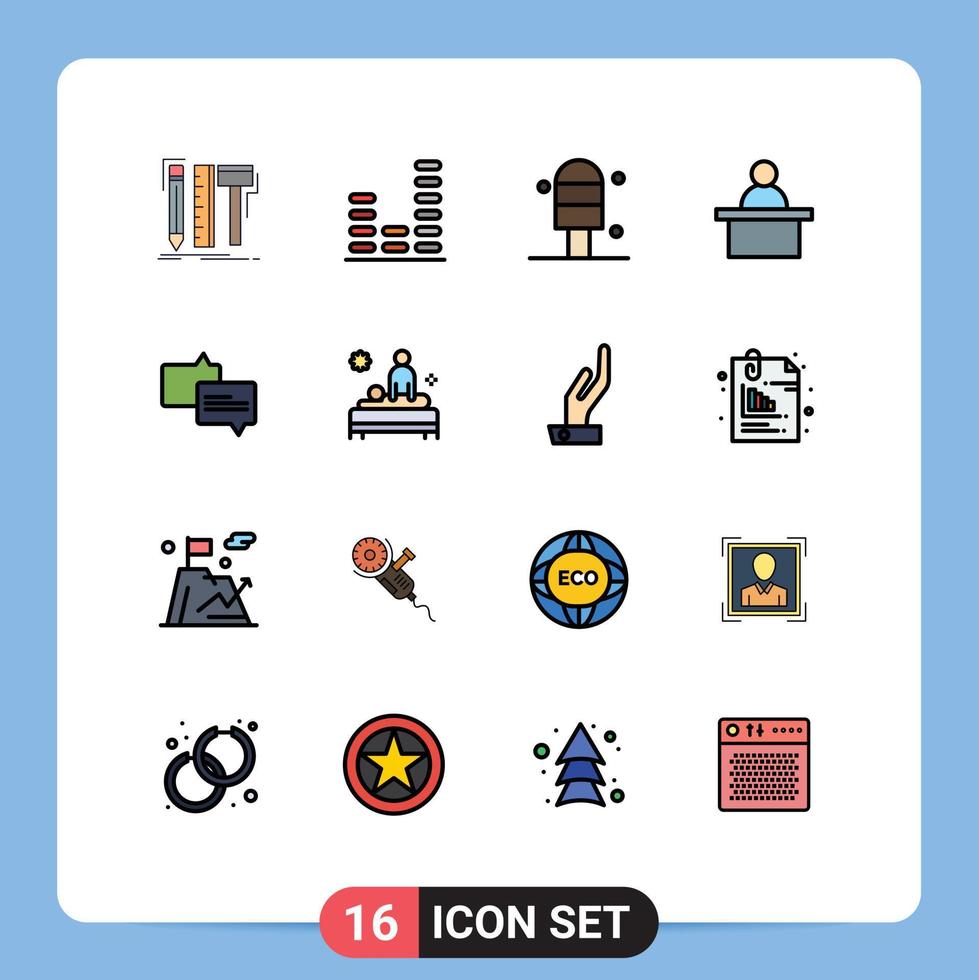 Pictogram Set of 16 Simple Flat Color Filled Lines of back mail sound chat professor Editable Creative Vector Design Elements