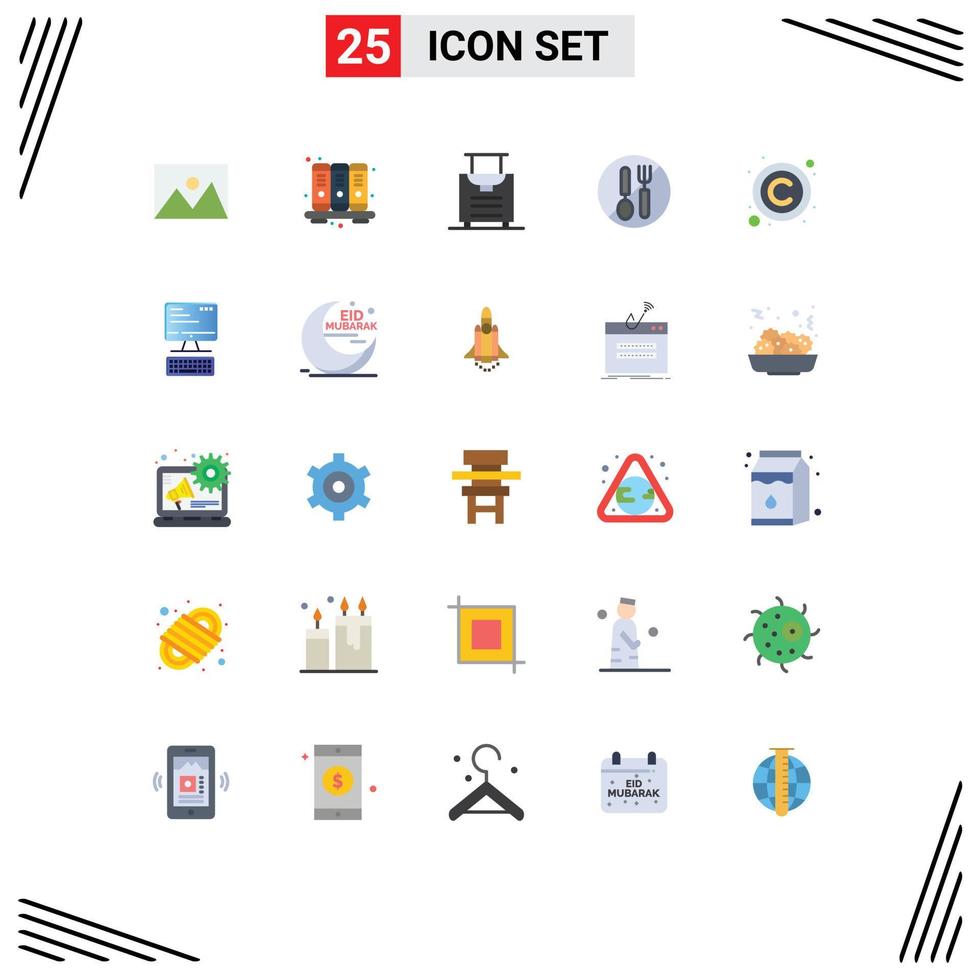 Group of 25 Modern Flat Colors Set for copy spoon notebook fork food Editable Vector Design Elements