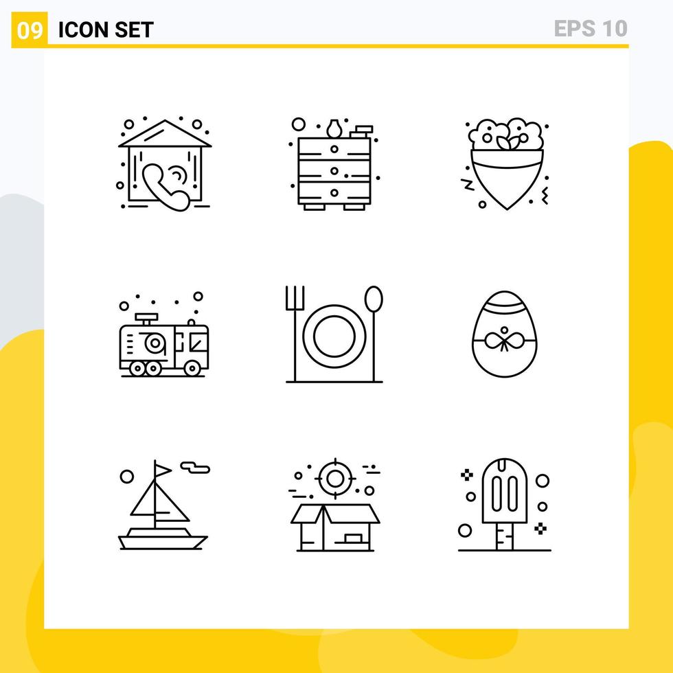 Set of 9 Modern UI Icons Symbols Signs for food fireman food firefighter emergency Editable Vector Design Elements