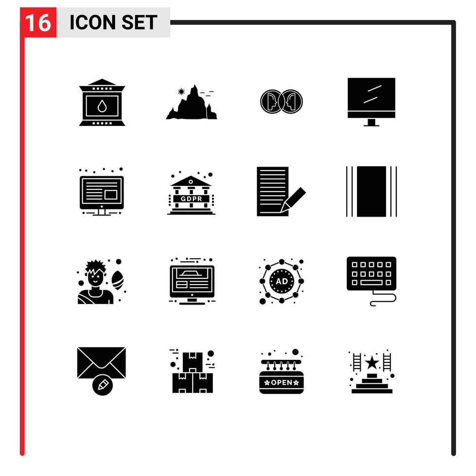 16 Creative Icons Modern Signs and Symbols of content display sun computer duplicate Editable Vector Design Elements
