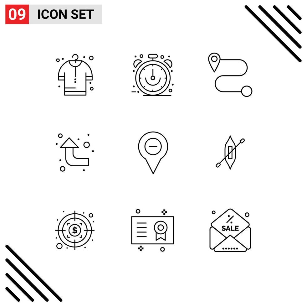 Set of 9 Vector Outlines on Grid for boat pin route navigation location Editable Vector Design Elements