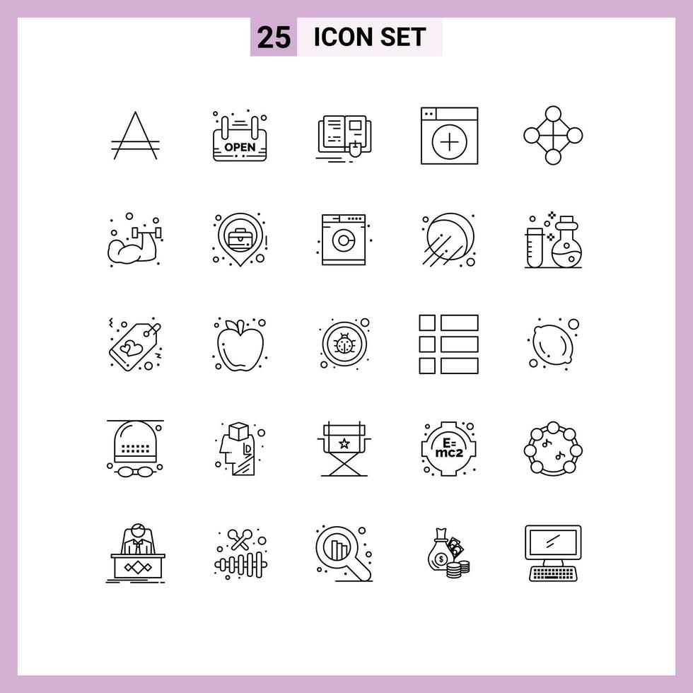 25 User Interface Line Pack of modern Signs and Symbols of hierarchy graphics book new add Editable Vector Design Elements