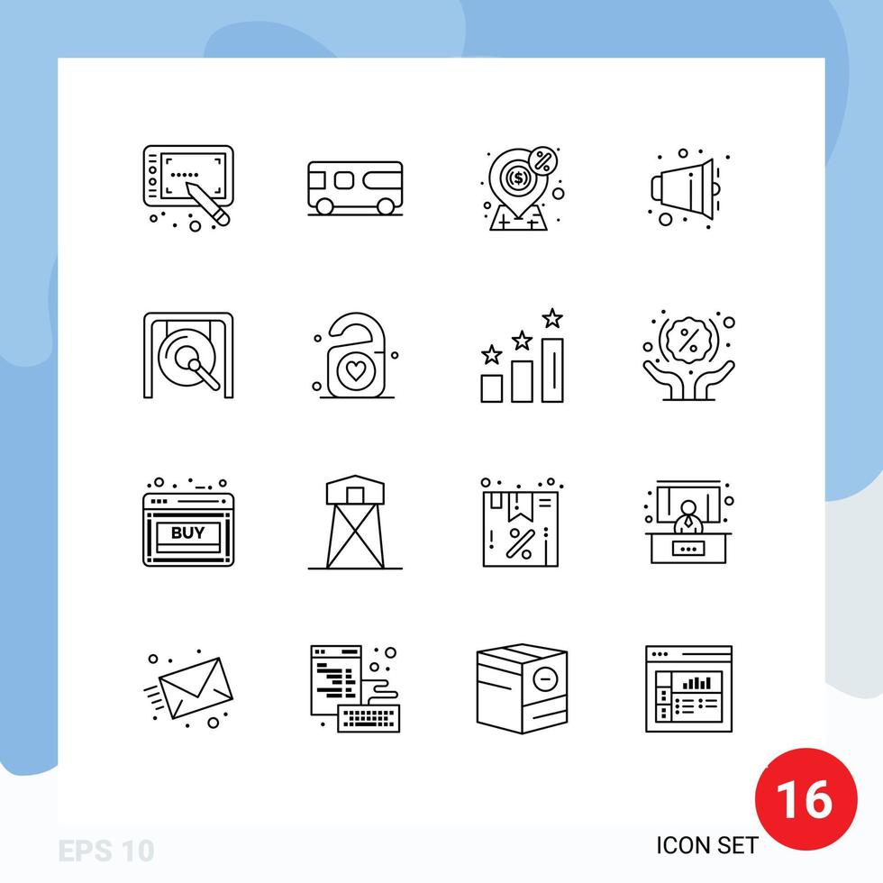 Mobile Interface Outline Set of 16 Pictograms of music speaker finance volume audio Editable Vector Design Elements