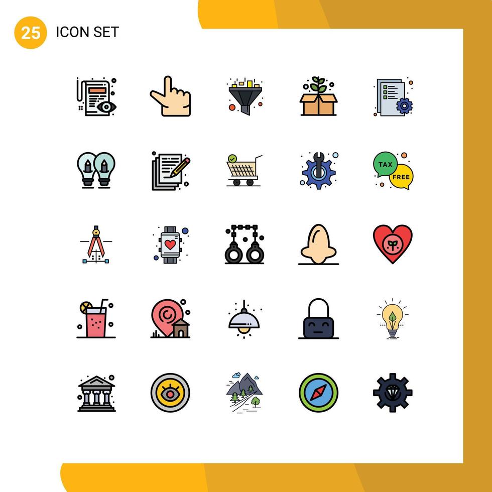25 Universal Filled line Flat Colors Set for Web and Mobile Applications idea file sort editing document Editable Vector Design Elements