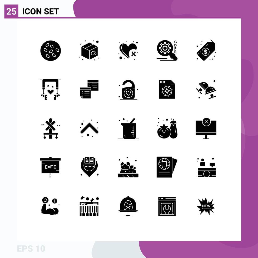 Modern Set of 25 Solid Glyphs and symbols such as tag dollar breast security gdpr Editable Vector Design Elements
