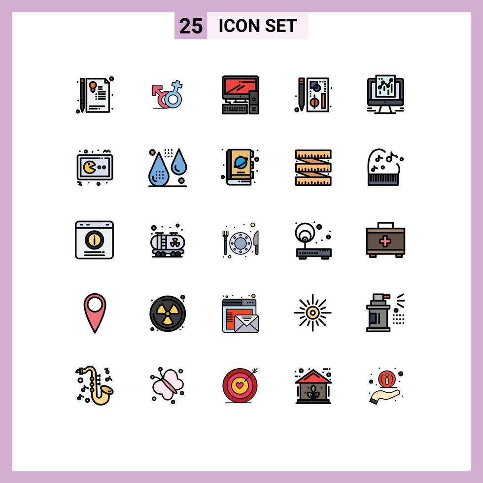 Group of 25 Filled line Flat Colors Signs and Symbols for analytics page computer graph browser Editable Vector Design Elements