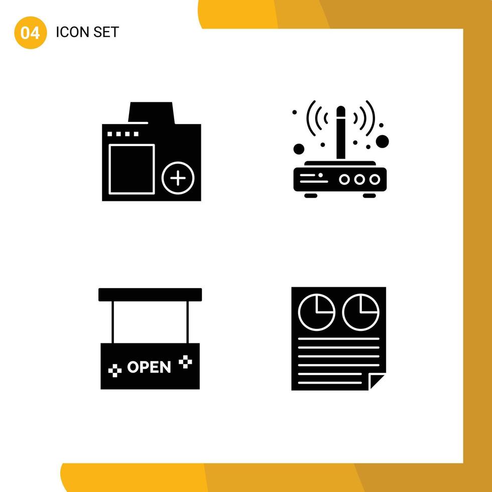 Solid Glyph Pack of 4 Universal Symbols of camera wireless photo router board Editable Vector Design Elements