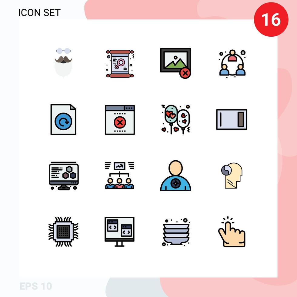 16 Flat Color Filled Line concept for Websites Mobile and Apps document mlm invite marketing photo Editable Creative Vector Design Elements