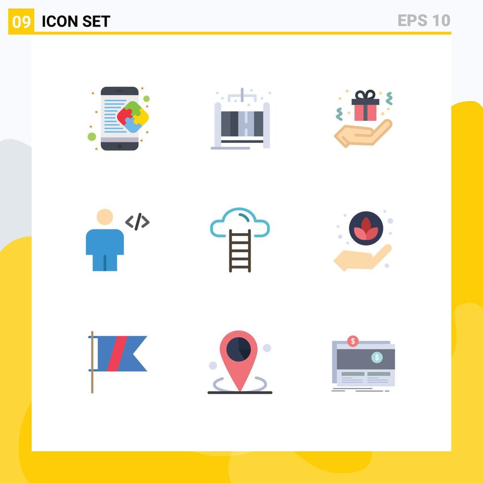 Flat Color Pack of 9 Universal Symbols of cloud markup birthday human body Editable Vector Design Elements