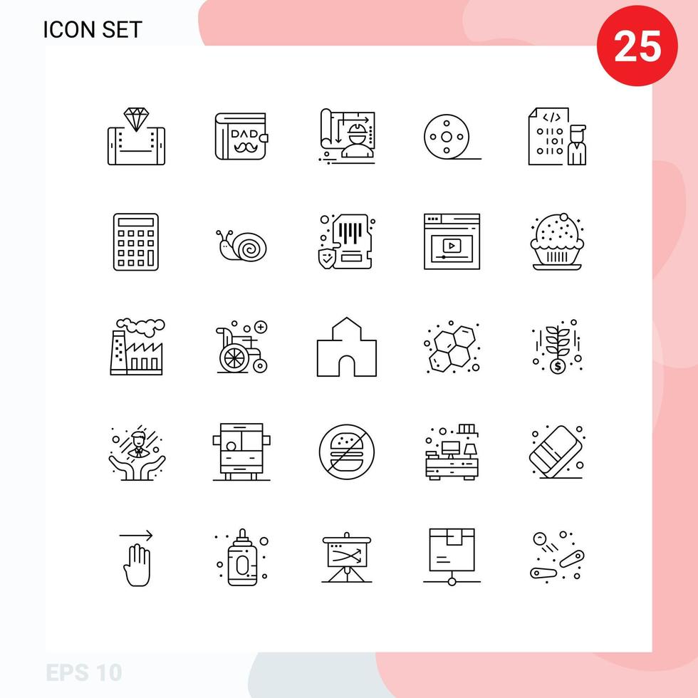25 Universal Lines Set for Web and Mobile Applications coding movie fathers day film engineer Editable Vector Design Elements