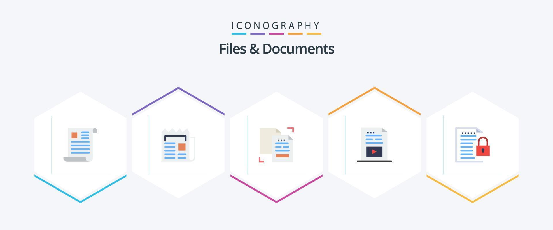 archivos y documentos Paquete de 25 iconos planos que incluye medios. entretenimiento. periódico. duplicar. datos vector