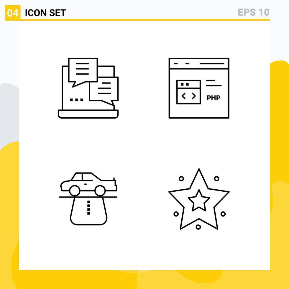 conjunto de 4 iconos de interfaz de usuario modernos signos de símbolos para la ventaja de desarrollo desarrollo web elementos de diseño de vectores editables de automóviles
