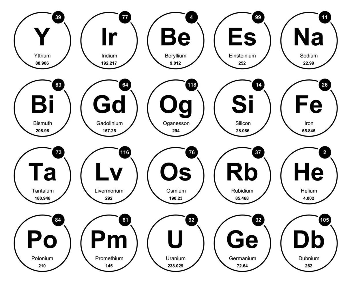 20 Preiodic table of the elements Icon Pack Design vector