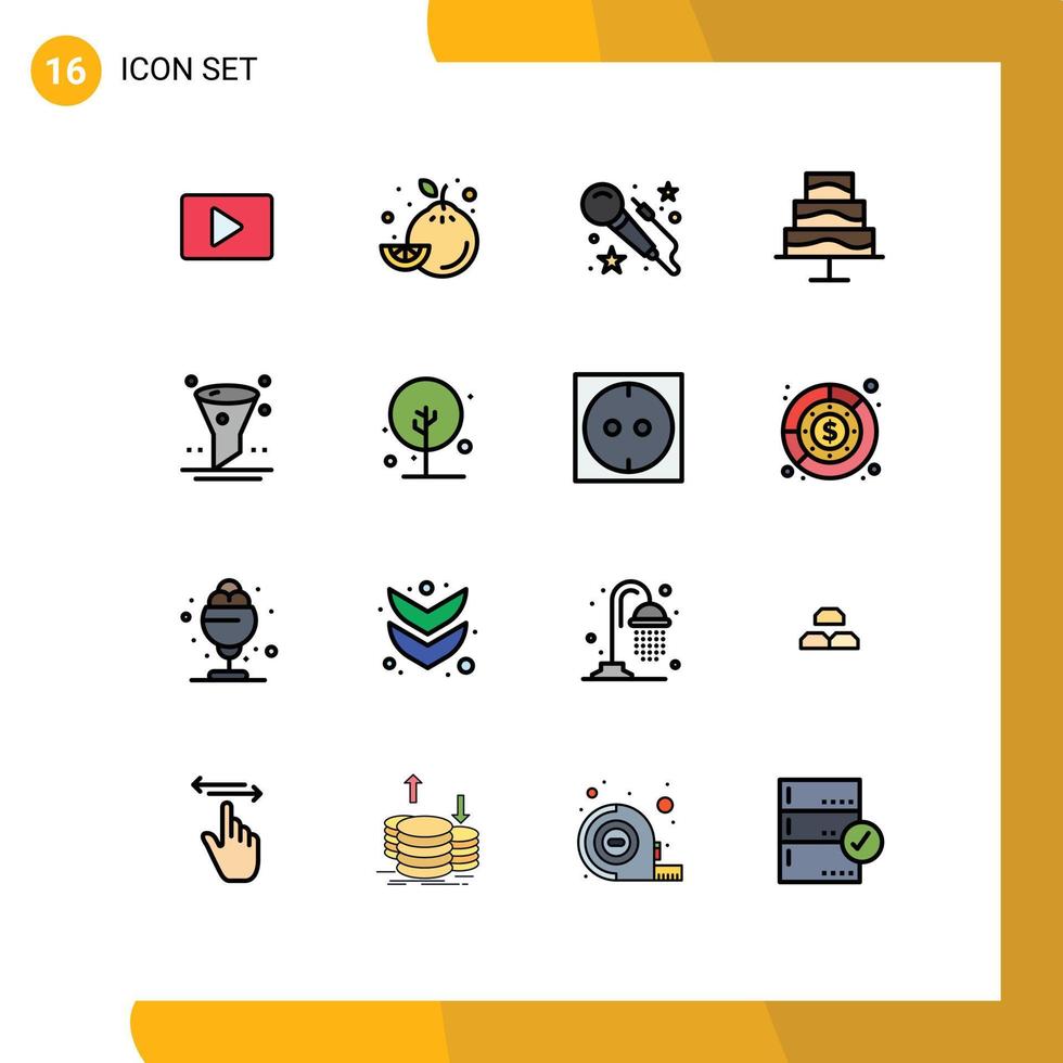 Pictogram Set of 16 Simple Flat Color Filled Lines of farming interface mic filter photo Editable Creative Vector Design Elements