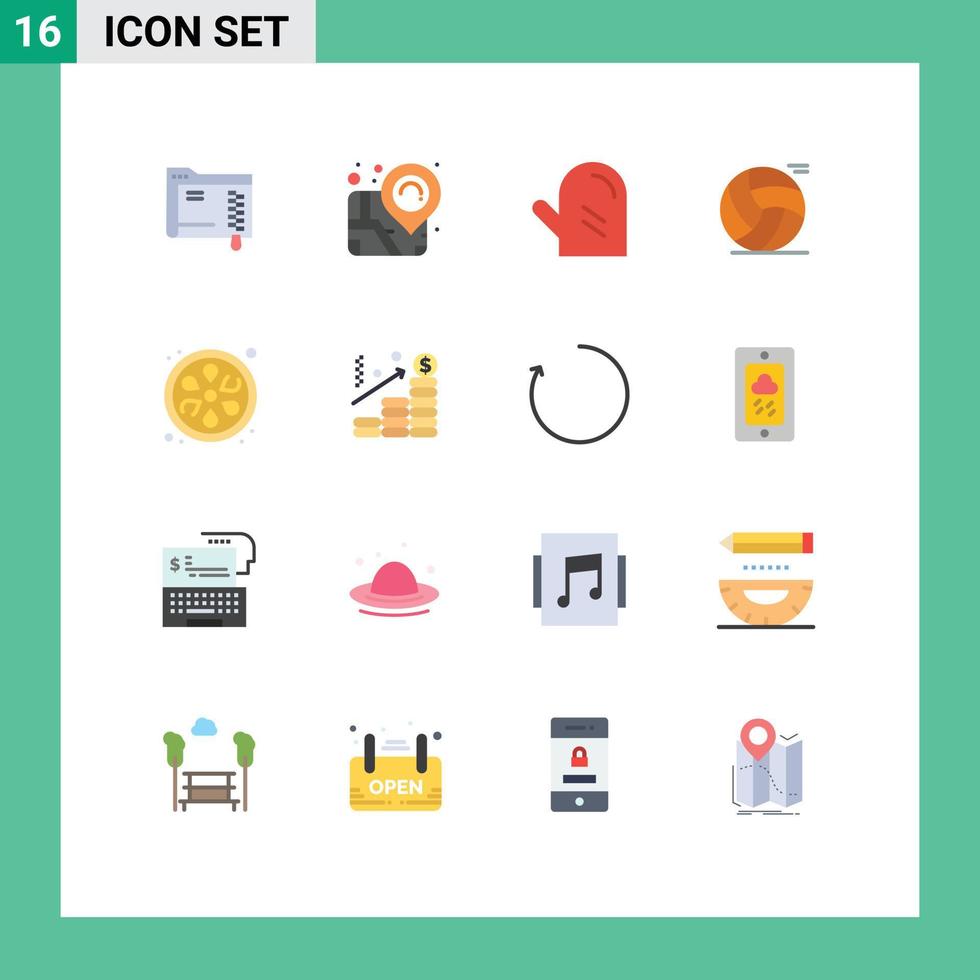 Modern Set of 16 Flat Colors Pictograph of lotus lemon food play basketball Editable Pack of Creative Vector Design Elements