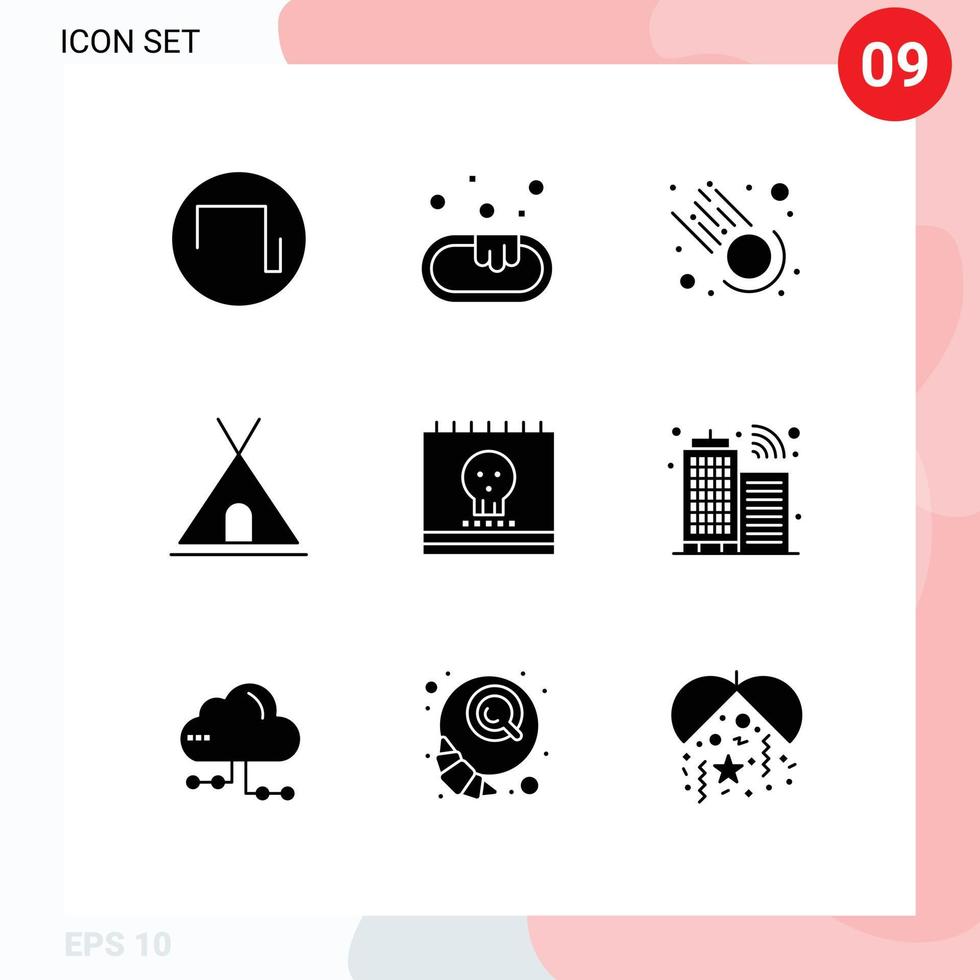 Pictogram Set of 9 Simple Solid Glyphs of holidays halloween science ghost travel Editable Vector Design Elements