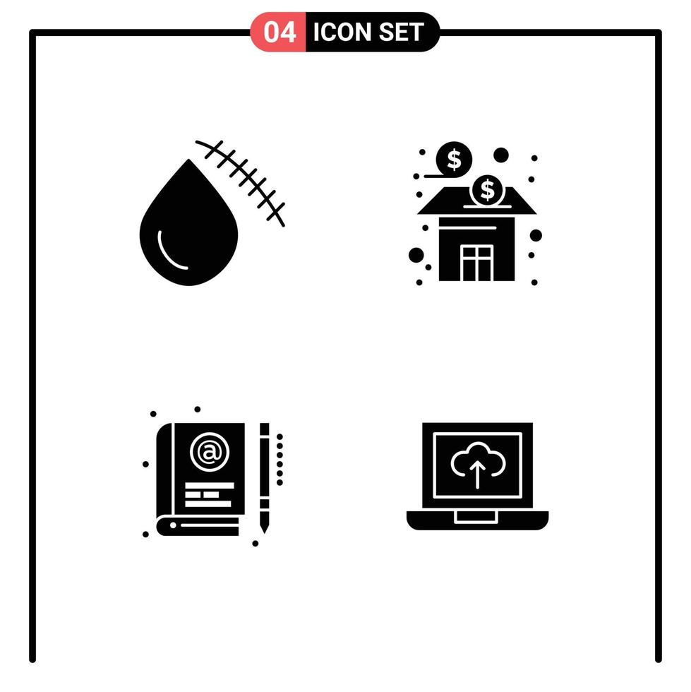 4 Thematic Vector Solid Glyphs and Editable Symbols of bleeding stock injury business e Editable Vector Design Elements