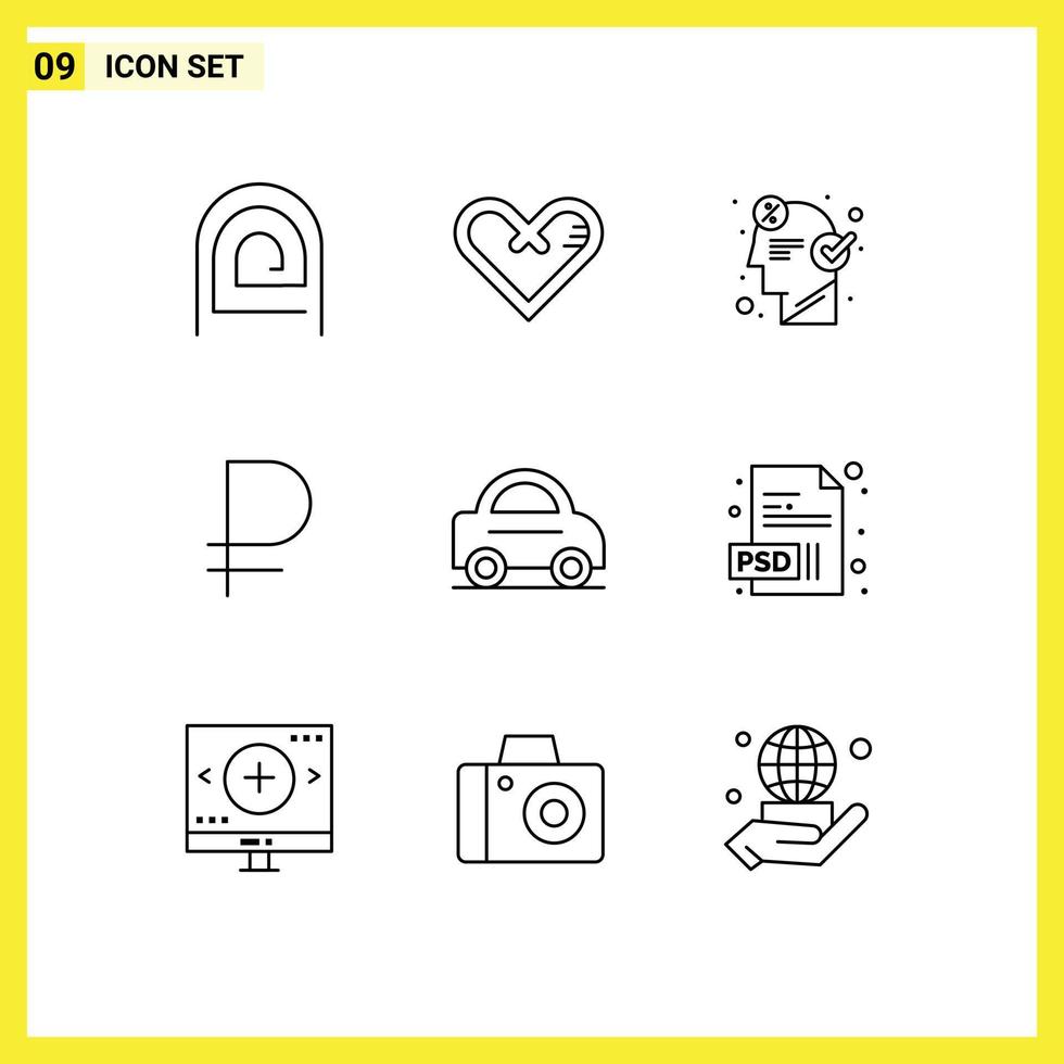 Pictogram Set of 9 Simple Outlines of money ruble gift seo business Editable Vector Design Elements