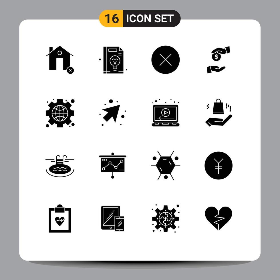 Universal Icon Symbols Group of 16 Modern Solid Glyphs of interface corrupt idea bureaucracy bribe Editable Vector Design Elements