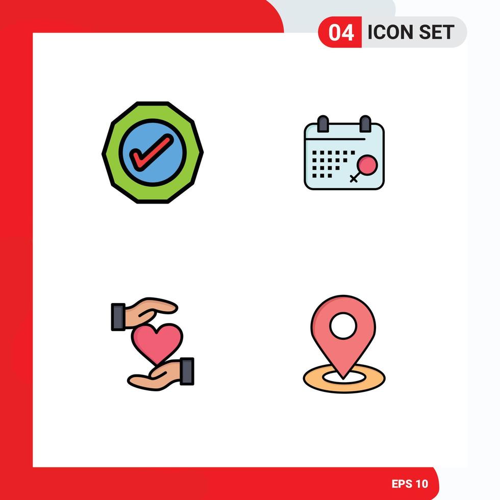 Pack of 4 creative Filledline Flat Colors of logistic hand tick plan love Editable Vector Design Elements