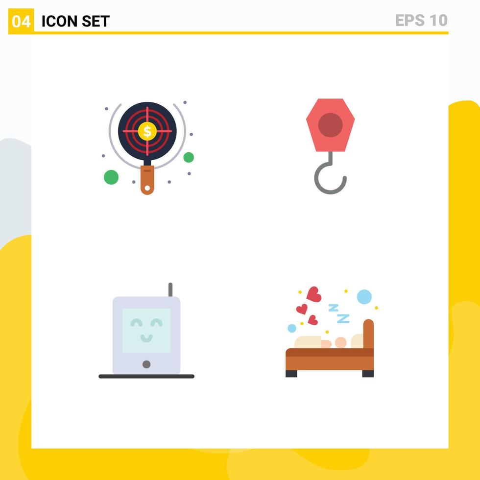 Stock Vector Icon Pack of 4 Line Signs and Symbols for search monitor focus crane bedroom Editable Vector Design Elements
