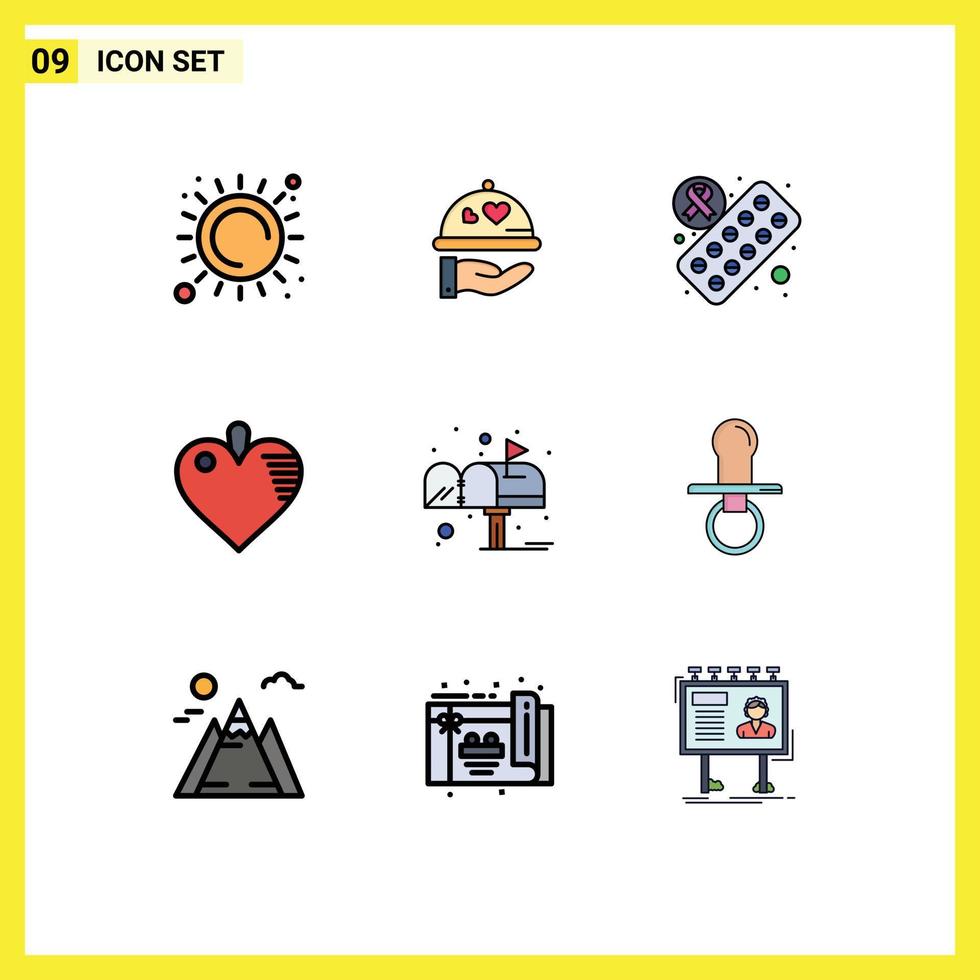 Stock Vector Icon Pack of 9 Line Signs and Symbols for post letter tablet box heart Editable Vector Design Elements
