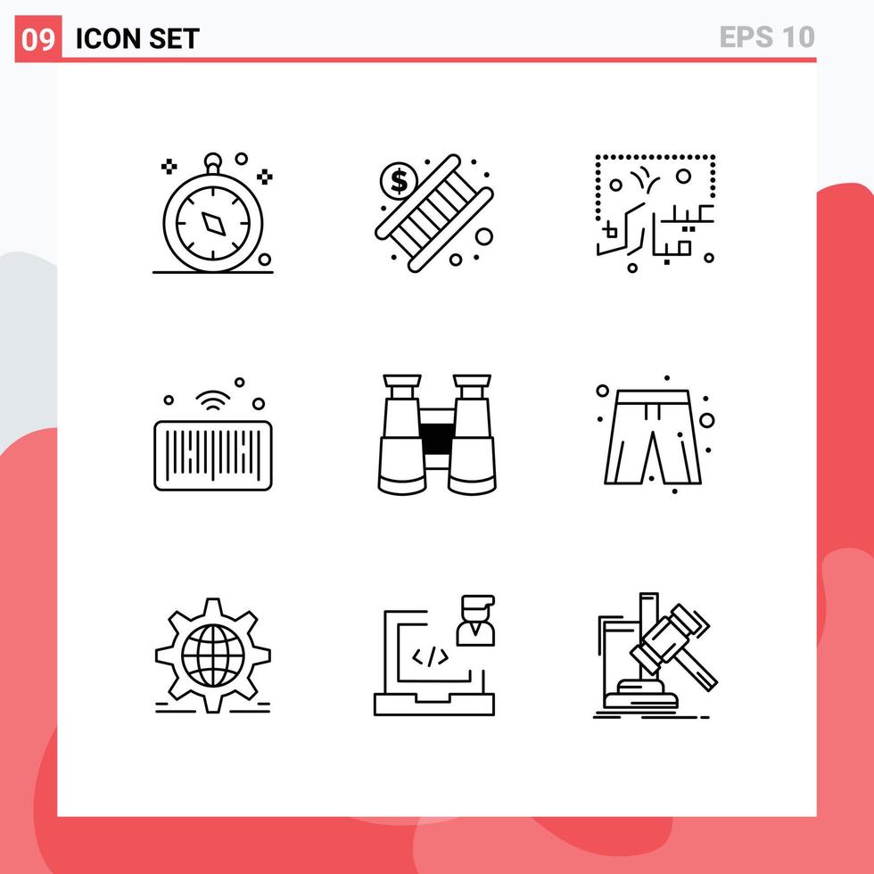 9 Universal Outlines Set for Web and Mobile Applications binoculars iot eid internet islam Editable Vector Design Elements
