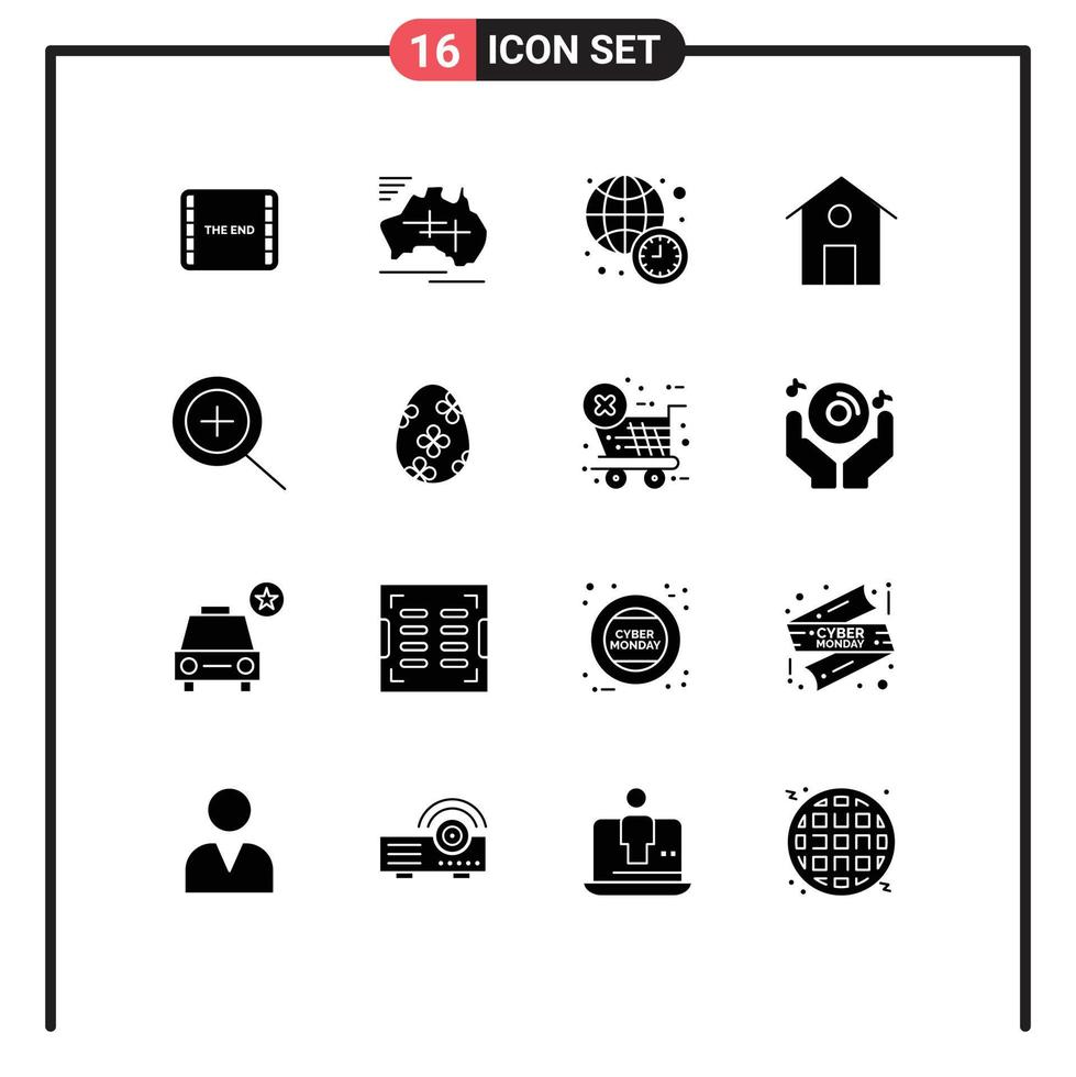 Modern Set of 16 Solid Glyphs Pictograph of zoom building vacation house world news Editable Vector Design Elements