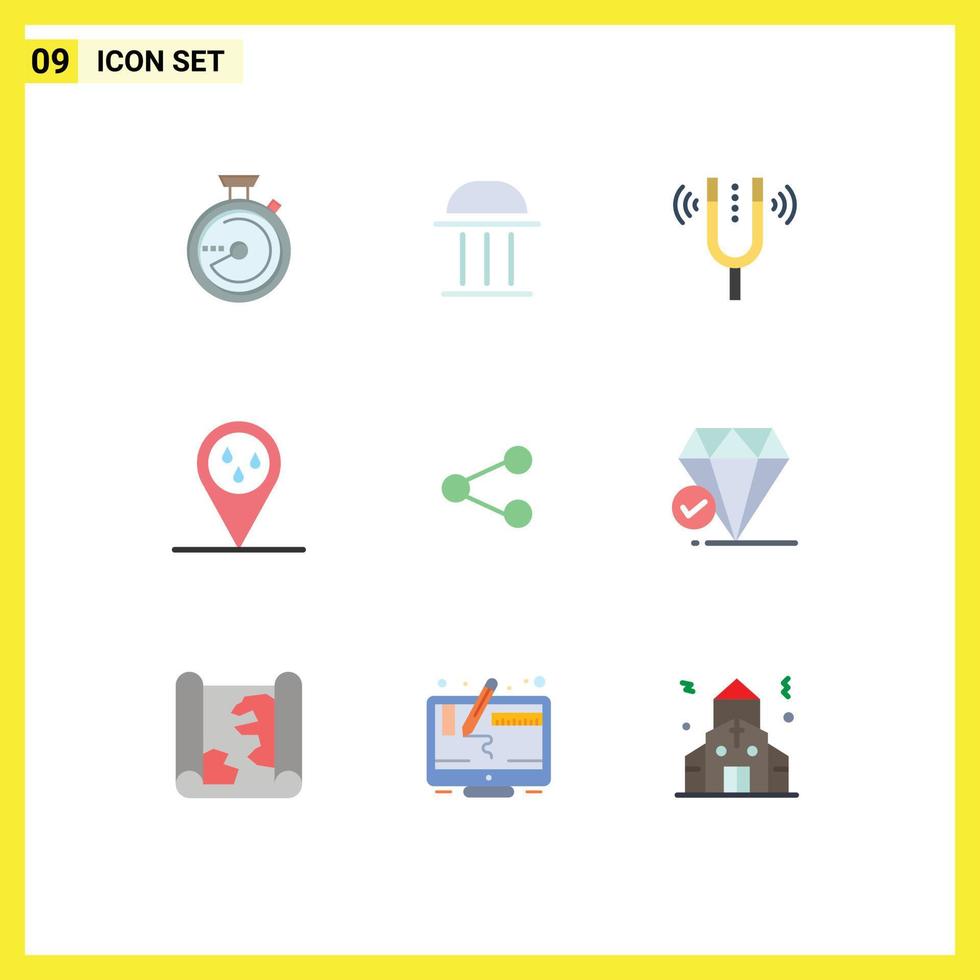 Modern Set of 9 Flat Colors and symbols such as media raining institute forecast pitch Editable Vector Design Elements