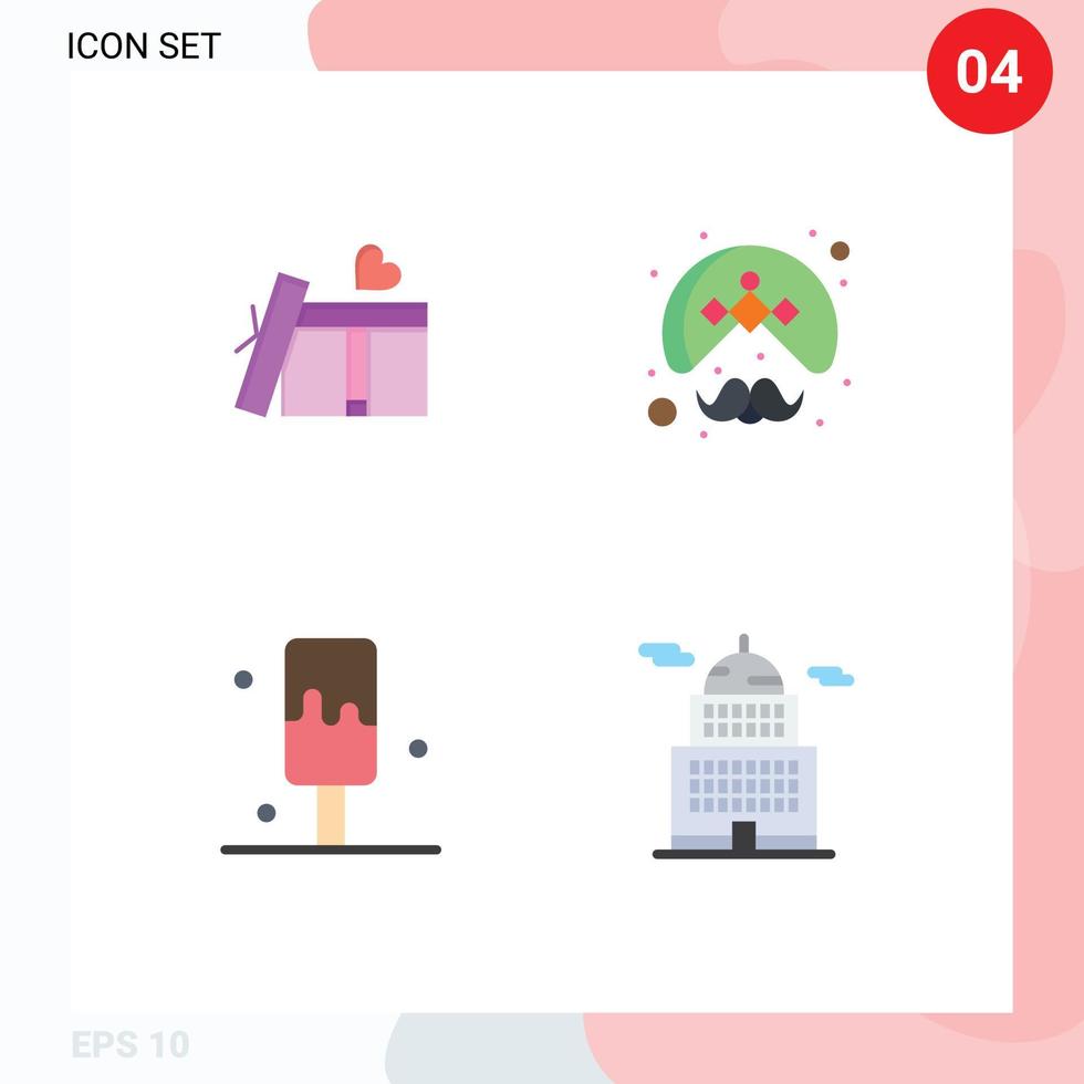 Universal Icon Symbols Group of 4 Modern Flat Icons of giftbox ice indian turban administration Editable Vector Design Elements